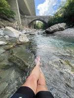 Cooling off in the Ticino river before the climb to Chironico